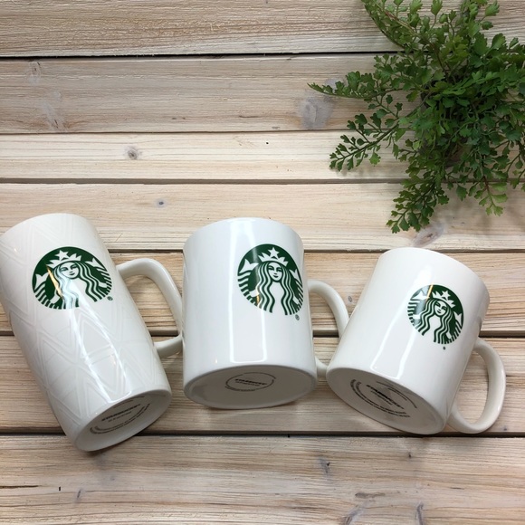 Set of 3 white Starbucks mugs - Picture 2 of 11
